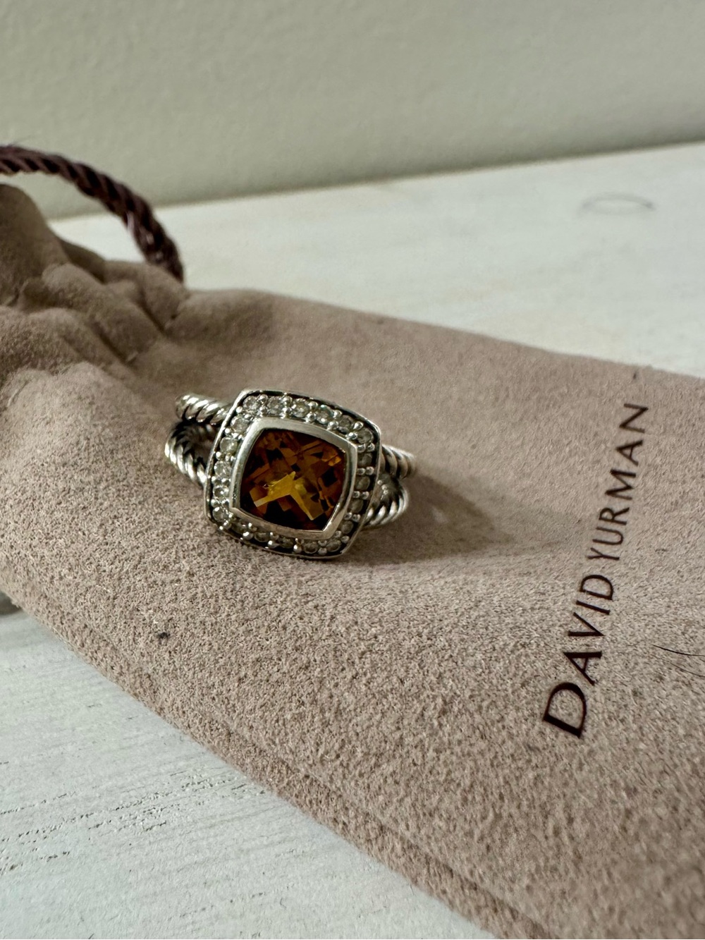 David Yurman women’s Petite Albion Ring With Pavé Diamonds- Sterling Silver SZ 5